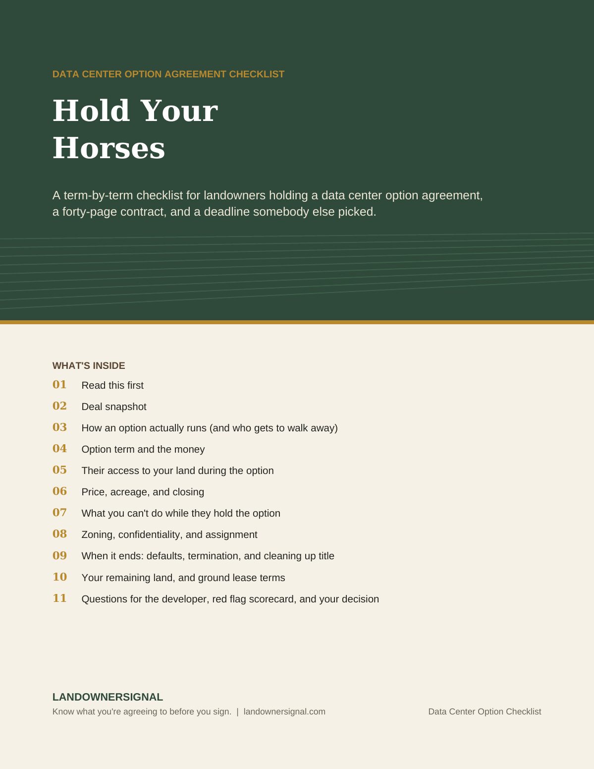 Cover of Hold Your Horses: Data Center Option Agreement Checklist